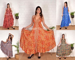 Bohème Empire Taille Plus Size Summer Beach Wear Crepe Tissu Maxi Dress-Wholesale UK Fashion - Product Image 4