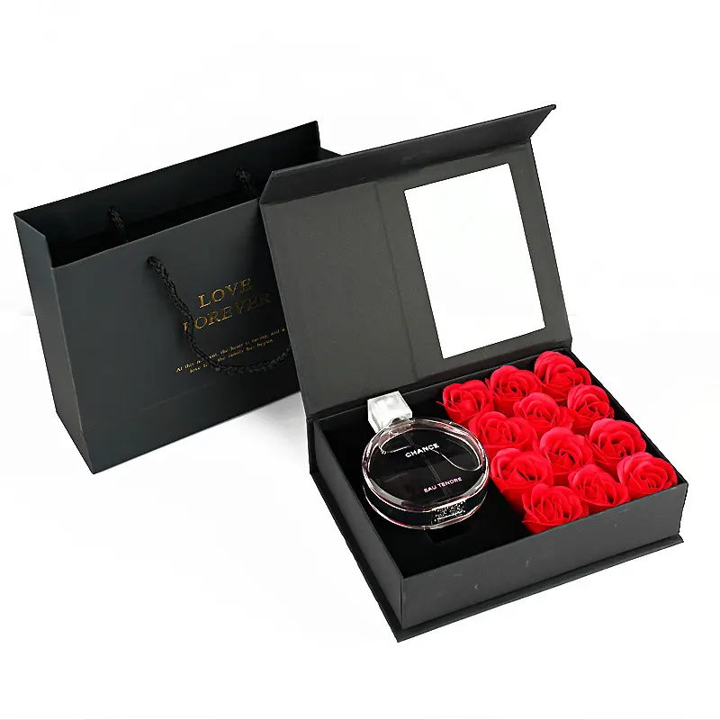 Wholesale valentines 12 pcs Soap Rose Flower Lipstick Necklace Jewelry Flip Gift Box