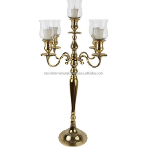5-Arm Gold Powder Coated Aluminium Metal <b>Candelabra</b> for Home Decoration for Easter & Wedding - Product Image 3