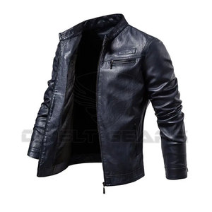 Veste en cuir de vachette pour hommes du fabricant, couleur unie, col montant en tissu léger PU coupe ajustée-pour l'hiver - Product Image 3