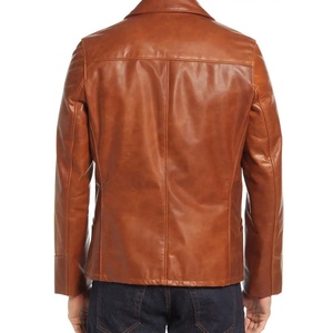 PIHA SPORTS Men's O-Neck Leather Motorcycle Jacket Zipper Pockets <b>Genuine</b> Soft Touch Cowhide Waterproof Reversible Thick Jacket - Product Image 2