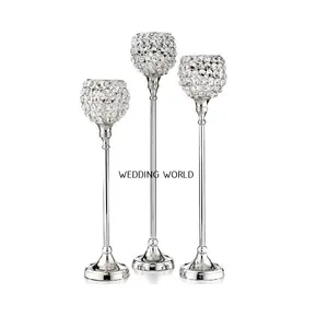 Wedding Decorative Metal Candle Stand High Quality Crystal Beaded Fancy Candle Holder Hot Sale Designer Fancy Candle Pillar