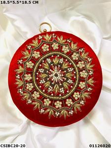 Luxury Bridal Ethnic Round Silk Clutch <b>Bag</b> Vintage Style Evening Purse with Pearl Decoration for Wedding and <b>Party</b> - Product Image 3