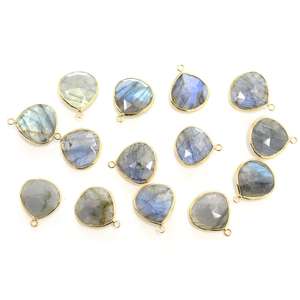 Labradorite Coeur Forme Argent Sterling 925 Lunette Plaqué Or Pendentif Fabrication de Bijoux Artisanaux - Product Image 1