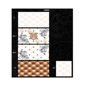 Azulejos de pared de cerámica con patrón de flores blancas y azules de rayas digitales de alto brillo para cocina, baño, comedor, embalaje personalizado - Product Image 5