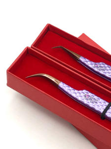 แหนบต่อขนตาสแตนเลสแบบมืออาชีพ45องศาเคลือบผงสีม่วงแวววาวเครื่องมือความงามปลายโค้งสีโรสโกลด์ - Product Image 5