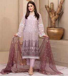 Salwar Kameez pakistanais pour femmes, en mousseline de soie, en organza, en jacquard, pour les fêtes, costume 3 pièces - Product Image 3