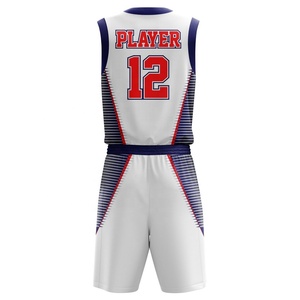 Maillot de basketball personnalisé par sublimation pour équipe, blanc, rouge, bleu, col en V, sans manches, anti-humidité, 100 % polyester, logo frontal, adulte - Product Image 3