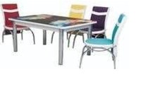 Esszimmer-Set Ibiza Modern Ausziehbar Glasplatte Spanplatte Metallbeine-6-Sitzer Luxus-Esszimmerstühle für Zuhause und Apartment