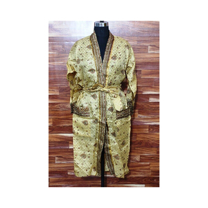 Robe Kimono imprimée en soie pure sari la plus vendue avec col en V et boucle de ceinture réglable Robe décontractée pour femmes et filles - Product Image 3