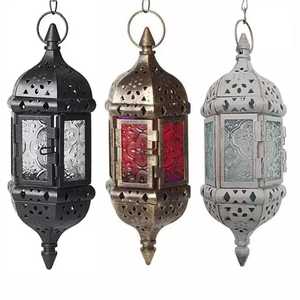 De metal antiguo vela linterna de la boda de Navidad colgante de hierro de discolor de cristal decorativa vela linterna - Product Image 2