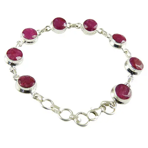 925 Sterling Gelang Ruby Perak Merah Muda untuk Wanita dan Anak Perempuan Perhiasan Buatan Tangan Batu Permata Gelang Perak Distributor