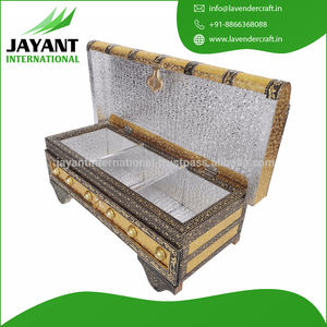 Coffre au trésor Bahubali, finition en cuir artificiel, en bois fait à la main (13 "x 5.5" x 4 "INCH) doré au meilleur prix - Product Image 3