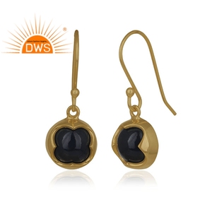 Pendientes de Plata de Ley 925 de Alta Calidad, Chapados en Oro, con Ónix Negro Natural, para Mujer, Fabricante de Joyería - Product Image 2