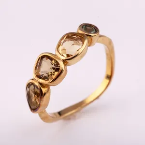 geen shades of natural quartz 14K gold plated silver 925 ring factory price from Thailand Manufacturer