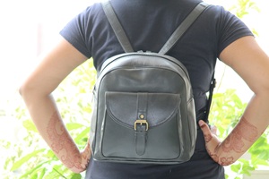 <b>Black</b> <b>Leather</b> <b>Backpack</b> College Student Casual <b>Backpack</b> - Product Image 6