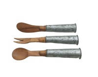 Ensemble de 3 pièces de service à fromage en acier inoxydable avec manche en bois d'acacia galvanisé, style de luxe, pour usage domestique, hôtelier et en restauration - Address Craft