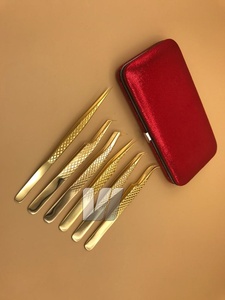 Pinzas japonesas de acero inoxidable sostenible para pestañas y cejas, empuñadura de diamante chapada en oro, logotipo personalizado, punta de volumen profesional - Product Image 6