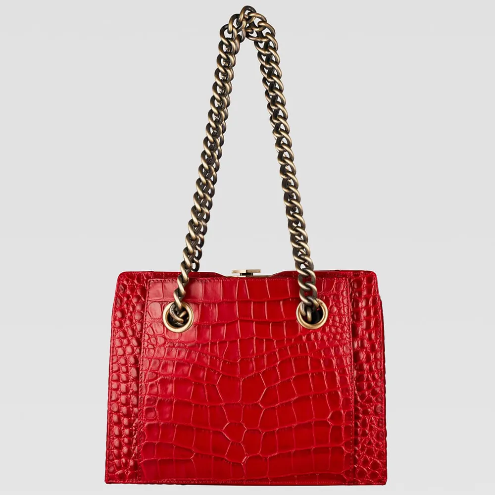 Bolsa de mão de couro feminina, bolsa de ombro personalizada em couro de crocodilo vegan