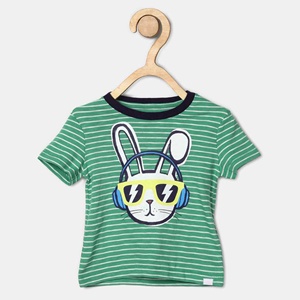 Cómoda camiseta informal con cuello redondo para bebé para verano, ropa de rayas supersuaves para niños, cuello redondo con estampado personalizado en contraste para clima cálido - Product Image 1