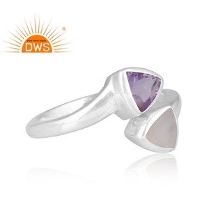 925 Fine Sterling Silver Natural Pink Amethyst & White <b>Moon</b> Stone Stackable <b>Ring</b> For Women Jewelry Manufacturer - Product Image 3
