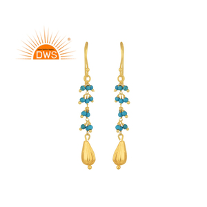 Textured Gold Plated Silver Designer Earrings Sky Blue Color Turquoise Gemstone Women's Earrings Jewelry Manufacturer - Product Image 1