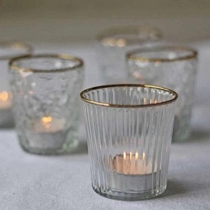 Portavelas votivo de cristal con borde dorado, soporte de luz de té de vidrio claro decorativo para el hogar - Product Image 2