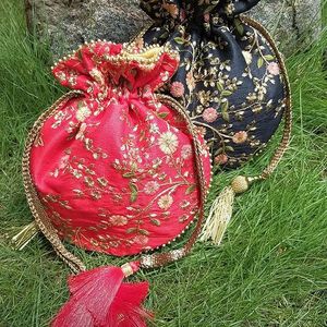 NEW ROUNDED BEAUTIFUL-POTLI BAG WITH ELEGANT EMBROIDERY Of RESHAM WORK ON BAGS FOR PARTY & <b>WEDDING</b> @ 2022 - Product Image 1
