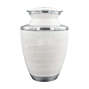 Urne de crémation faite à la main en or rose gravé pour cendres humaines adultes Urne finie brillante blanche perle de qualité supérieure - Product Image 3