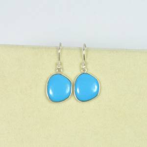 Pendientes de plata de ley 925 con forma de Nugget, pendientes de gota y colgante de piedras preciosas turquesas marinas, adorables, para proveedores al por mayor - Product Image 1