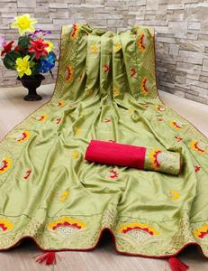 Vêtements ethniques vêtements pour femmes Vichitra soie broderie lourde travail Saree chemisier indien femmes adultes inde et Pakistan soutien 500 Apparelgarment - Product Image 6