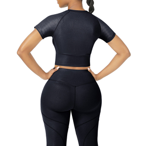 Women's 2 Piece Gym Set <b>Short</b> <b>Sleeve</b> Zipper <b>Top</b> High Waist Leggings Sporty Tracksuit - Product Image 4
