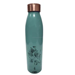 水瓶时尚天空色纯铜，具有先进的防漏保护和无接头阿育吠陀和瑜伽健康益处