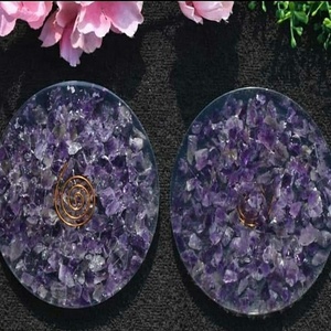 Natural Amethyst Orgone Round <b>Coaster</b>, Handmade Orgonite Crystal <b>Drink</b> <b>Coaster</b> for Healing, Reiki & Home Decor - Product Image 1
