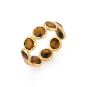 100% anillo de banda de eternidad de ojo de tigre de lujo genuino 18K oro amarillo sólido joyería de boda apilable completa - Product Image 4