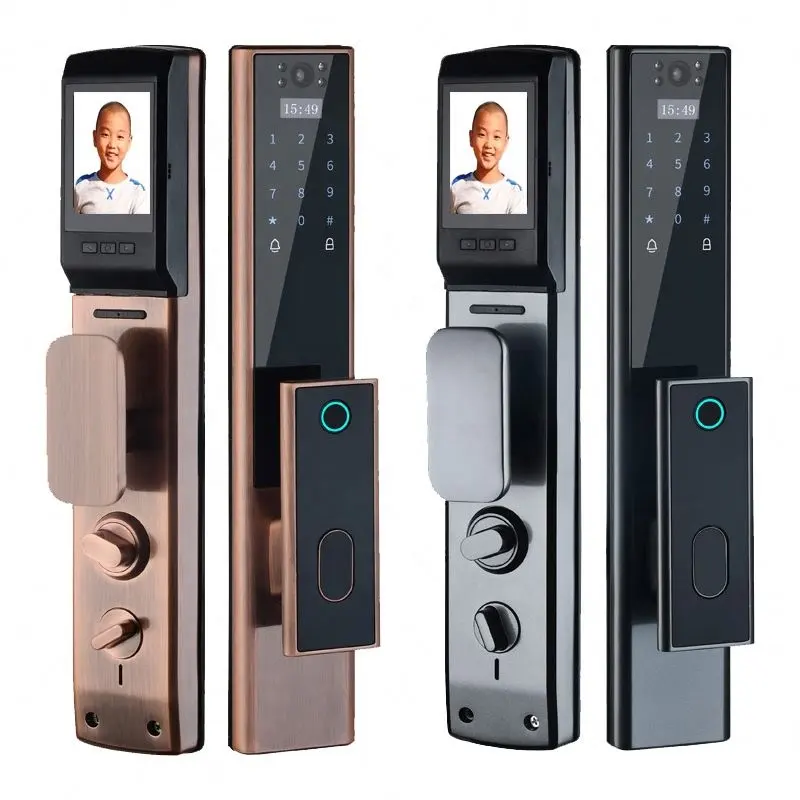 Tam otomatik Modern yeni tasarım elektronik akıllı kapı kilidi parmak izi, akıllı kapı kilidi kamera ile cerradura inteligente