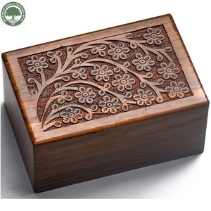 Handmade Rosewood Pet Cremation <b>Urn</b> Box Rectangle Shape Durable Floral Carved Design for Dogs & Small Animals - Product Image 4
