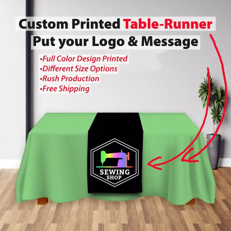Personal isierter kunden spezifischer Tisch läufer mit Voll farbdruck und Logo-Nachricht für Messen, Hochzeits-, Bankett-und Verkäufer veranstaltungen