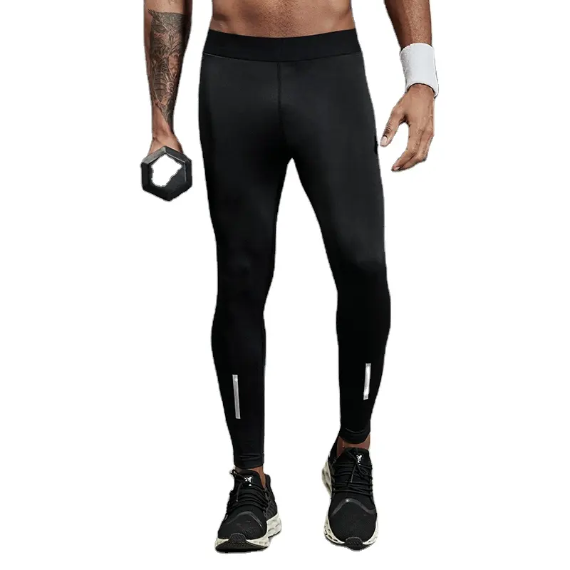Mens Black Gym Legging ฐานชั้นโพลีเอสเตอร์กีฬา Leggings แห้ง Custom กางเกงเพาะกาย