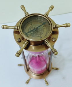 Reloj de arena de latón antiguo náutico con brújula, reloj de arena coleccionable para el hogar y la Oficina, regalo marítimo - Product Image 3