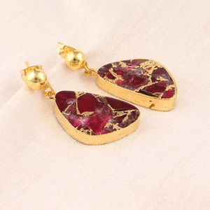 Ewest collection-pendientes colgantes de jade comprimido Mohave rubí, cobre turquesa, chapados en oro de 24K - Product Image 4