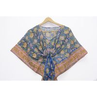 Kaftan en coton imprimé floral pour femme, grande taille, confortable, longueur genou, style hippie, drapé, décoration naturelle, plage
