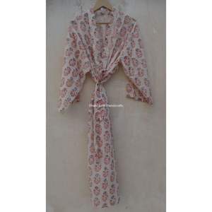 Blanc indien femmes Floral main bloc imprimé Hippie Style bohème Maxi robe Kimono grande taille en gros vêtements de nuit été longue - Product Image 4