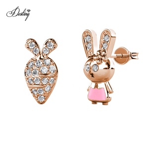 Thỏ Nhỏ và bông tai Stud cà rốt tôn tạo với Swarovski tinh thể daisini sterling bạc 925 dễ thương trẻ em Bông tai - Product Image 4