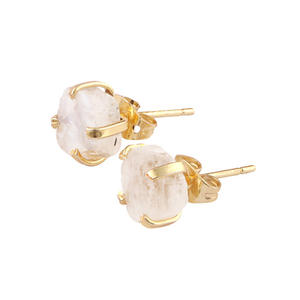 Boucles d'oreilles à clous en cristal naturel brut pour femme, bijoux de luxe, plaqué or/argent, fait à la main, tendance, et à la mode, prix d'usine - Product Image 1