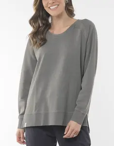 Plain Organic Cotton Streetwear Long Sleeve Premium Oversized Pastel Hoodie Pullover Women Crewneck Sweatshirt