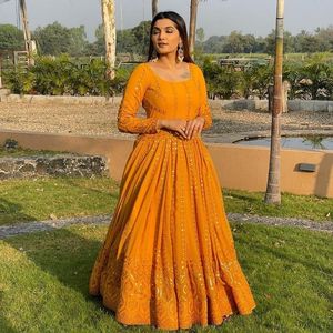 Awesome New Yellow <b>Colour</b> Heavy Look Embroidery Sequence Work Georgette Fabric Gown with Soft Nylone Net Border Lace Duptta - Product Image 3