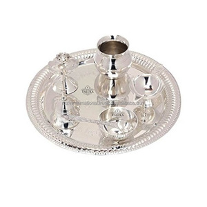 Trípode de Metal chapado en plata hecho a mano, Pooja Thali con soporte Agarbati y Diya, Diwali, Pooja Thali - Product Image 1