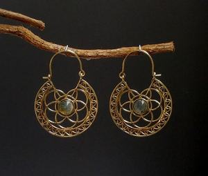 Life of Flower-pendientes de aro para mujer, de piedra natural de latón - Product Image 2