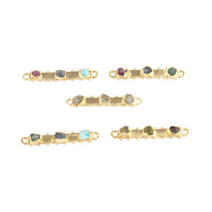 Conectores de piedras preciosas colgantes DIY de estilo clásico, Conector de doble fianza de piedras preciosas naturales en bruto, galvanoplastia minimalista elegante - Product Image 3